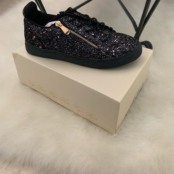 Shoes - Black Glitter Sneakers